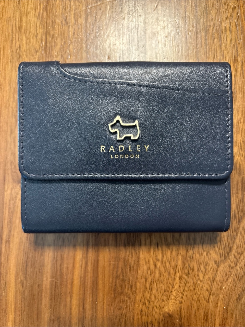 RADLEY LONDON Navy Blue Compact Leather Wallet with Gold Logo